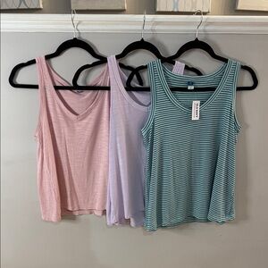Old Navy Women's Tank Tops - Soft Pink, Light Lavender, Teal Stripes